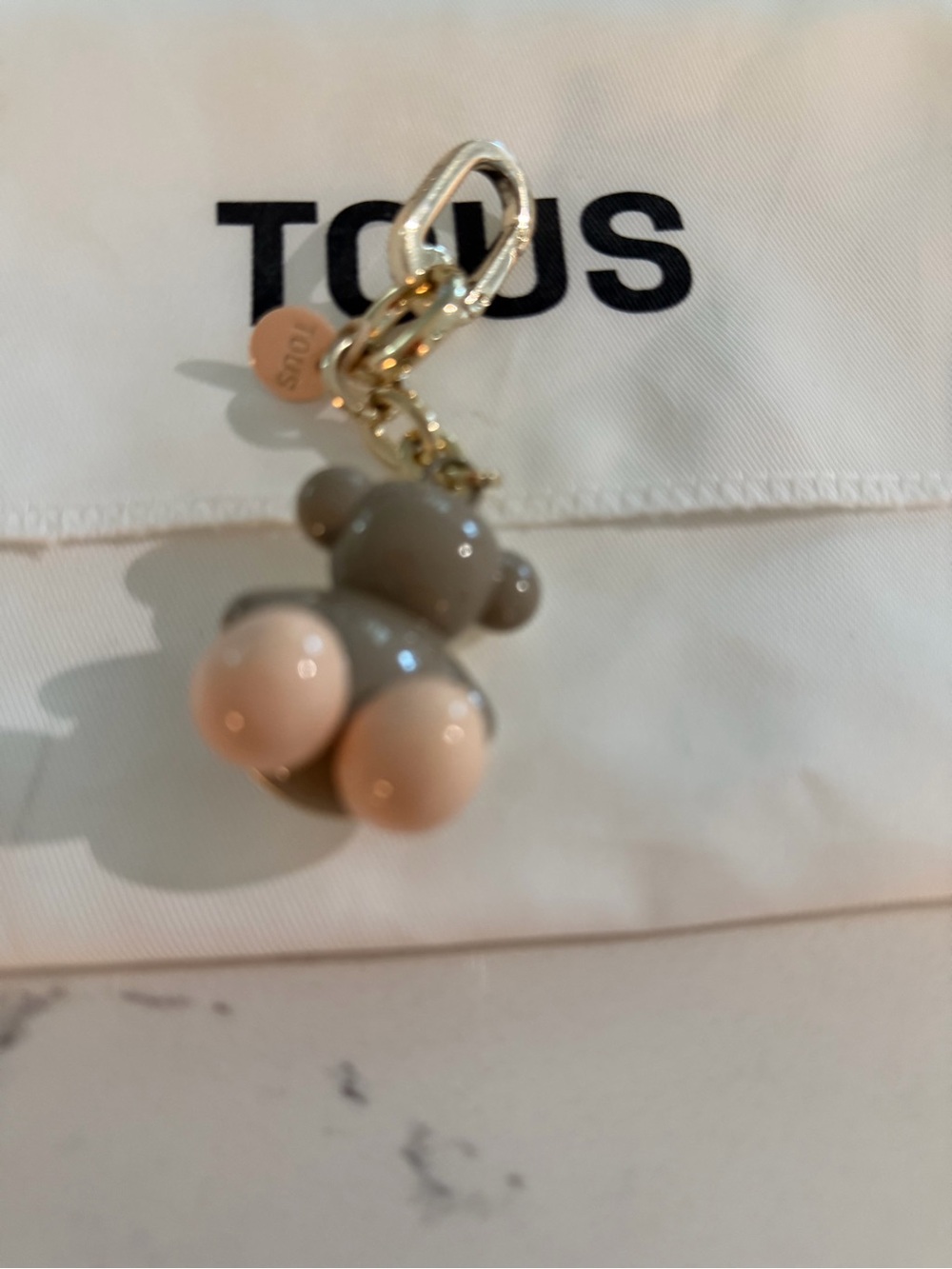 TOUS Gray Bear Keychain with Cream Feet and Gold Hardware - Picture 5 of 9
